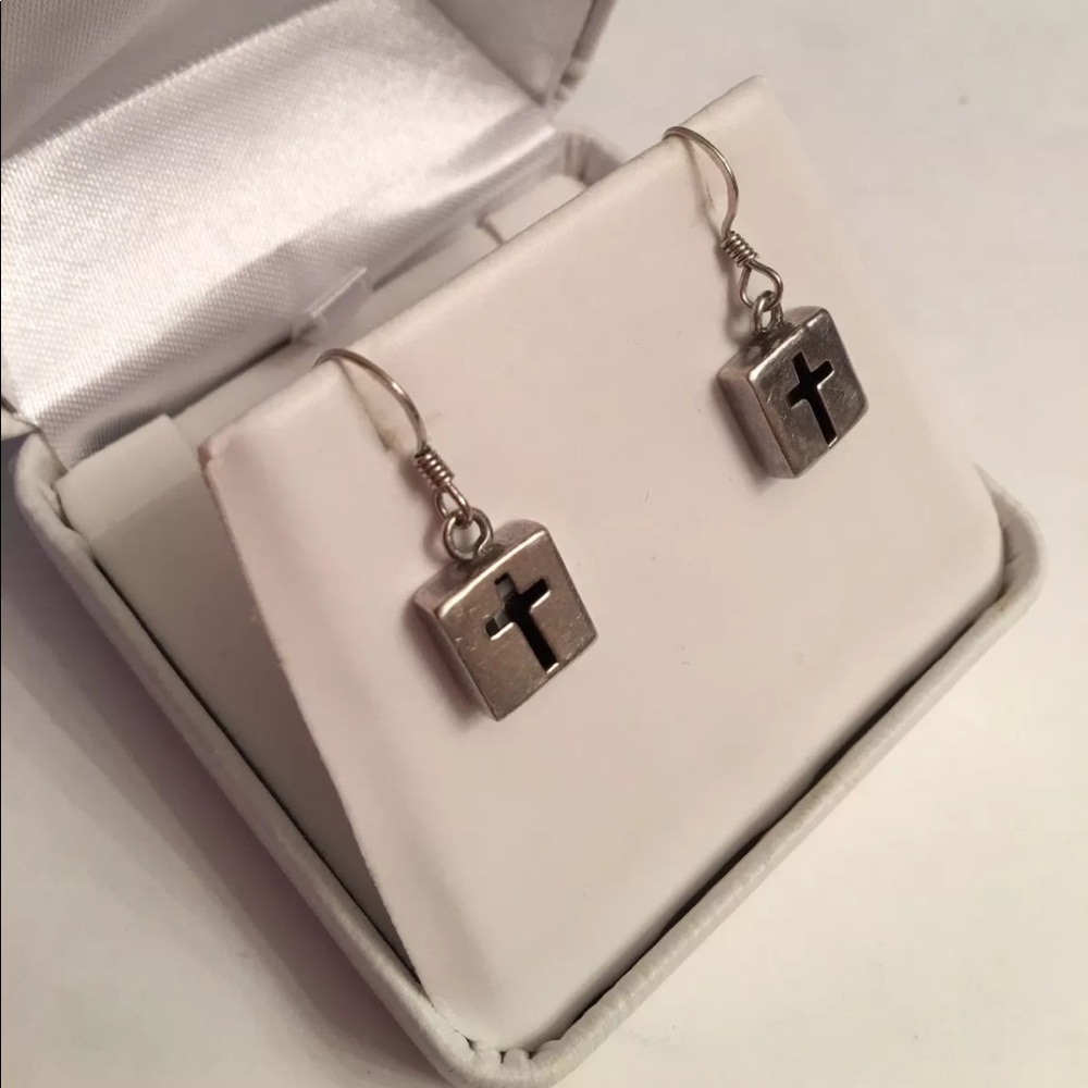Cross Sterling Silver Dangle Earrings